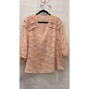 Cato Textured Blouse Womens 14/16W Peach Ruffle V Neck Boho